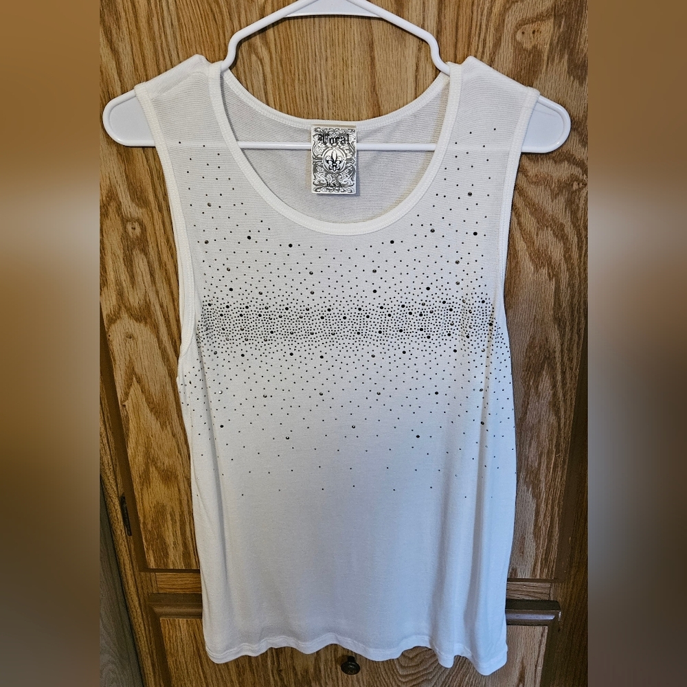 Vocal White Tank Top with Black Studded Design